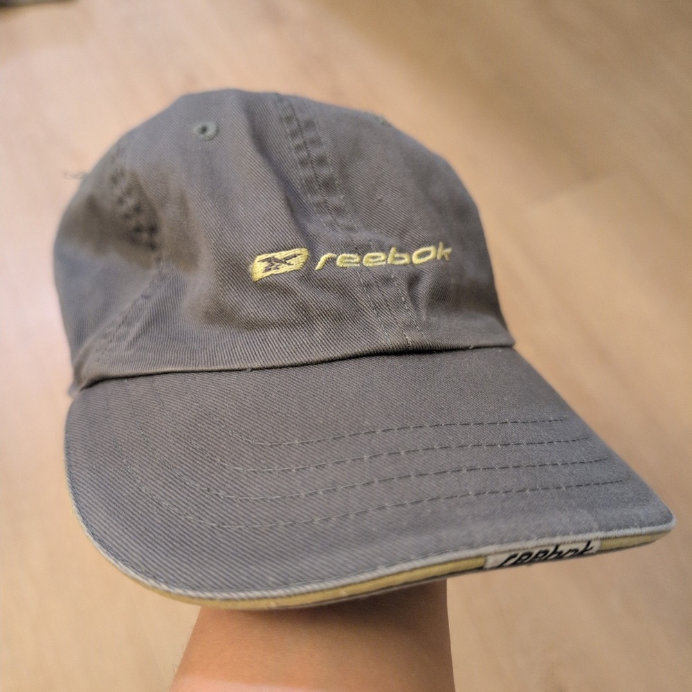 Y2K Reebok Dad Hat Mens Charcoal Grey Adjustable Cotton Twill Baseball Cap Logo